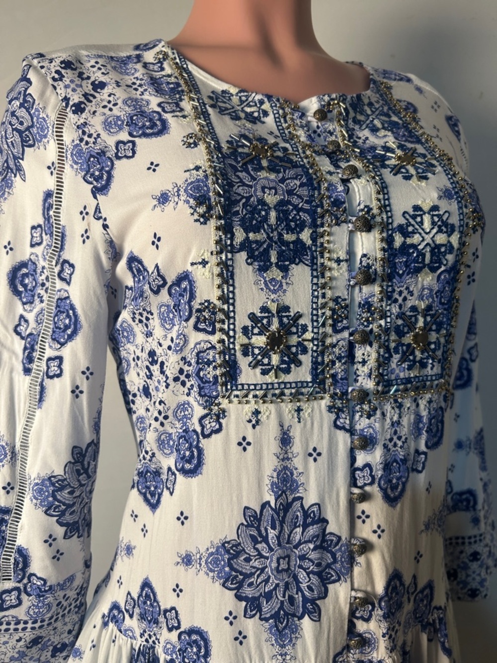 Athena Marie Women’s Dress Long-Waist 3/4Sleeve Embroidery Embellishment Size M - Picture 7 of 13